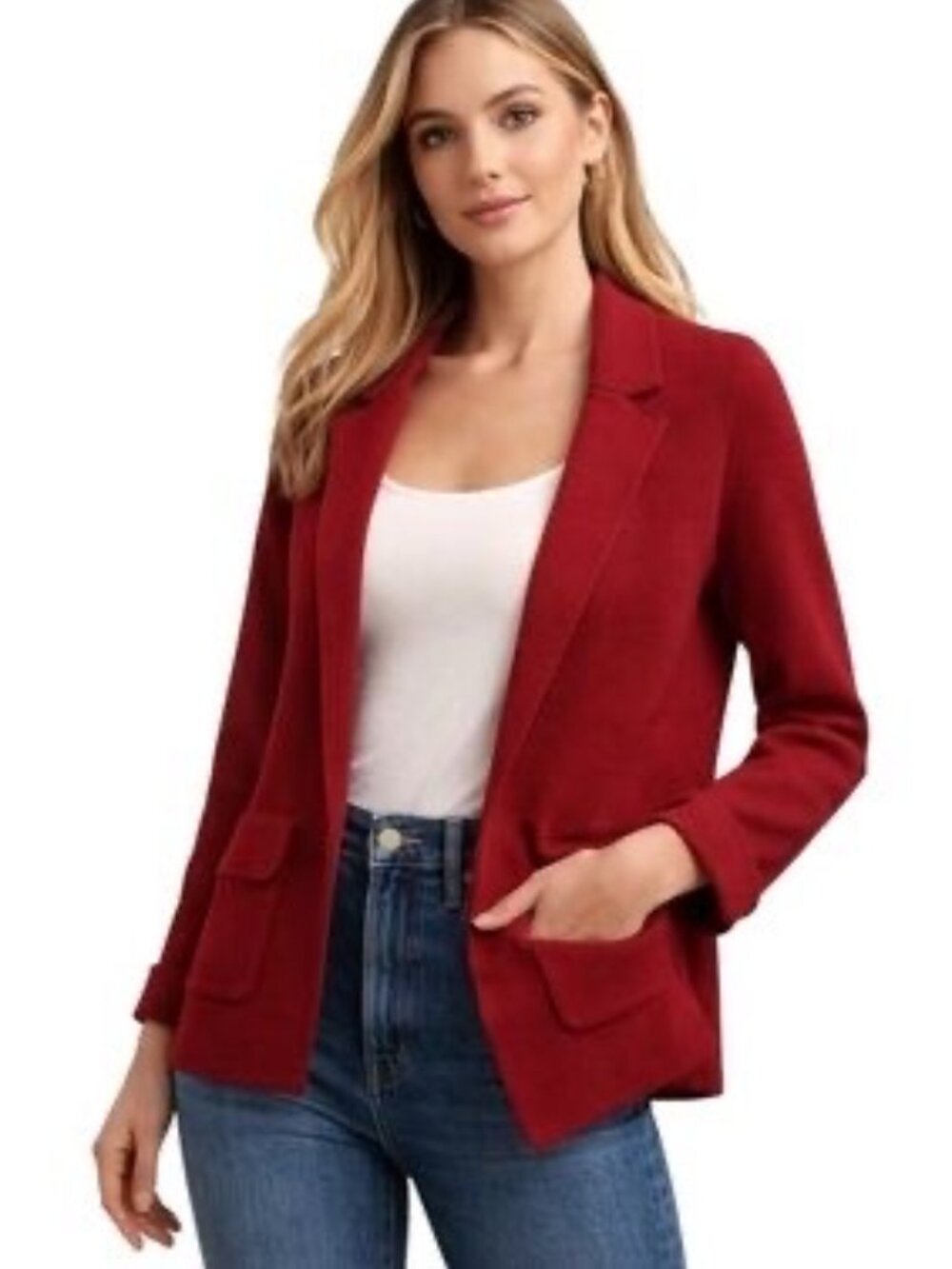 Banana Republic Milano Stitch Wine Red Knit Blazer Cardigan Jacket Size Large
